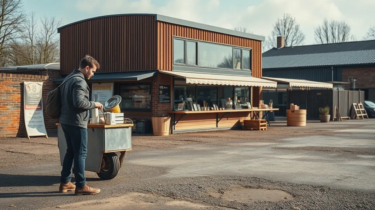 The site involved in The Morning Shift: A Working Rhythm for Running a Manchester Cafe, near Manchester, seen from a distance